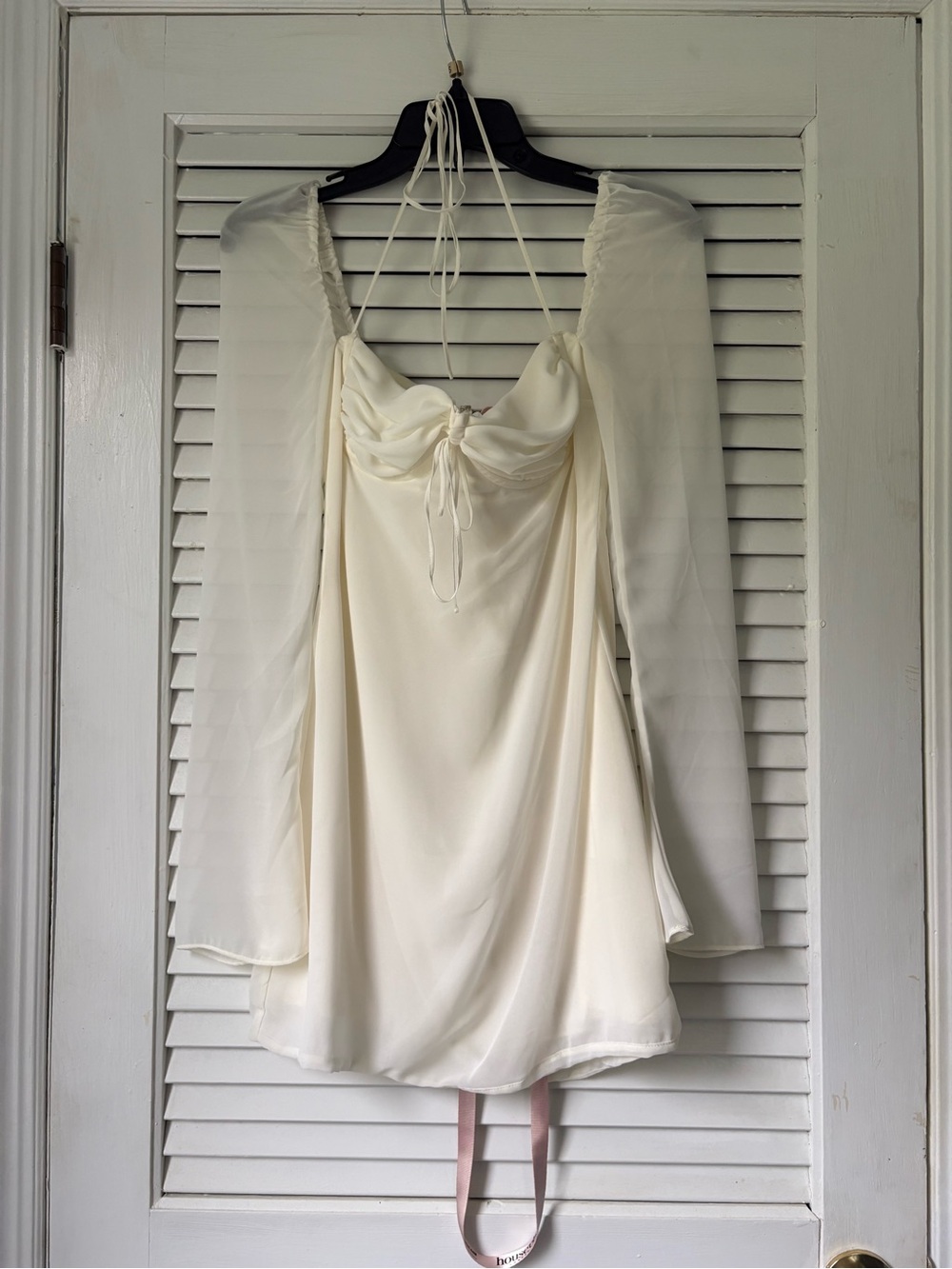 House of CB Satin Halter Dress with Sheer Long Sleeves